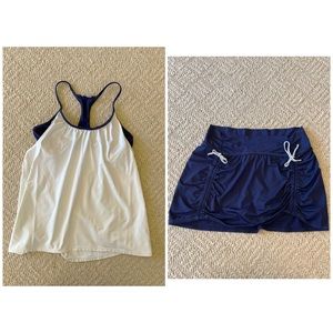 NWOT Yaffa Tennis/Sports Outfit (M) Built-in Bra Tank and Cinch Up Skort
